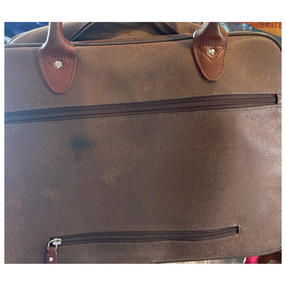 Boyt Brown Textured Faux Leather‎ Weekender Travel Bag Carry On Duffel Luggage